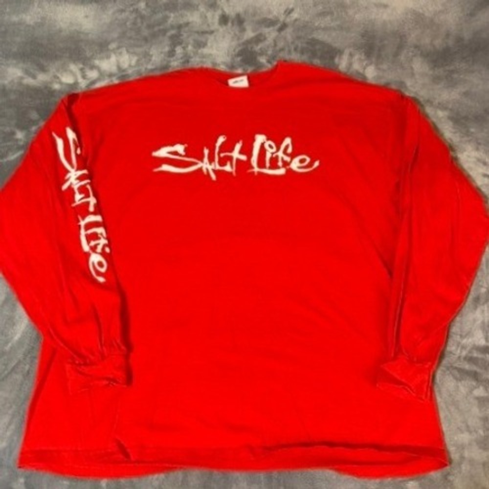 Salt Life T-Shirt Men 2XL Red Long Sleeve Logo Graphic Preshrunk Cotton Tee